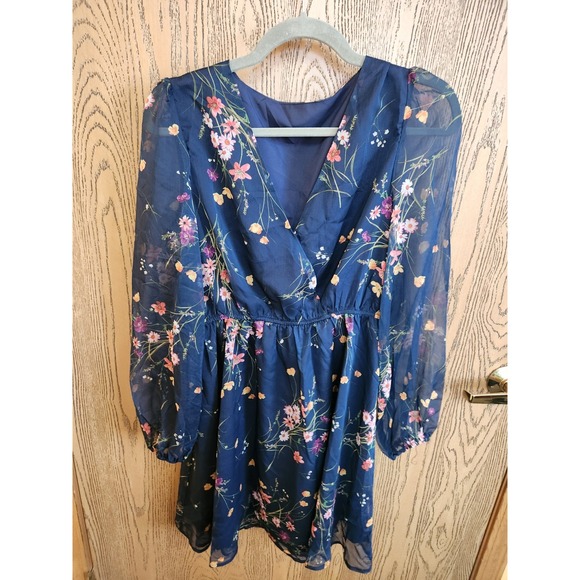 Cupshe Dresses & Skirts - Cupshe Blue Floral Mock Wrap Long Sleeve Tea Dress - Size M